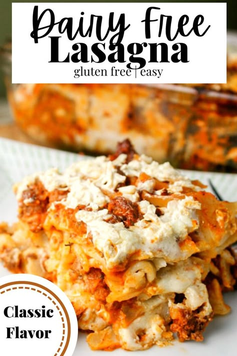 Gluten Free Dairy Free Lasagna Recipe, Gluten Free Dairy Free Lasagna, Dairy Free Lasagna Recipe, Lasagna Gluten Free, Gluten Free Dairy Free Recipes Dinner, Dairy Free Lasagna, Gluten Free Dairy Free Dinner, Dairy Free Cooking, Dairy Free Recipes Dinner