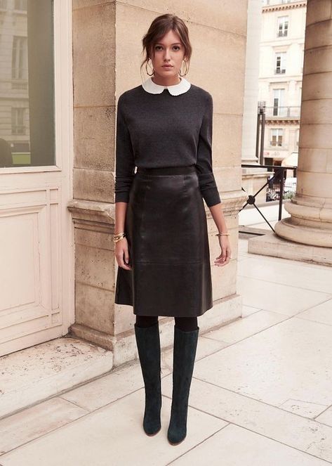 Midi Rok Outfit, A Line Skirt Outfits, Modern Skirt, Rok Outfit, Leather Skirt Outfit, Rock Outfit, Rock Outfits, Classy Work Outfits, Fall Outfits For Work