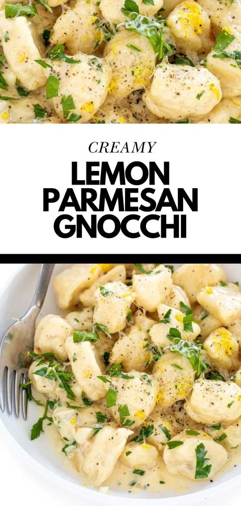 Save this recipe for The Best Easy Creamy Homemade Lemon Parmesan Gnocchi! Lemon Parmesan Gnocchi is a creamy pasta dish that combines the pillowy softness of potato gnocchi with the bright, zesty flavors of lemon. This dish is pure comfort food! Follow Chef Savvy for more Spring Dinner Recipes! Gnocchi Lemon, Lemon Recipes Dinner, Gnocchi Parmesan, Parmesan Gnocchi, Gnocchi Recipes Healthy, Gnocchi Sauce, Gnocchi Recipes Easy, Gnocchi Dishes, Gnocchi Pasta