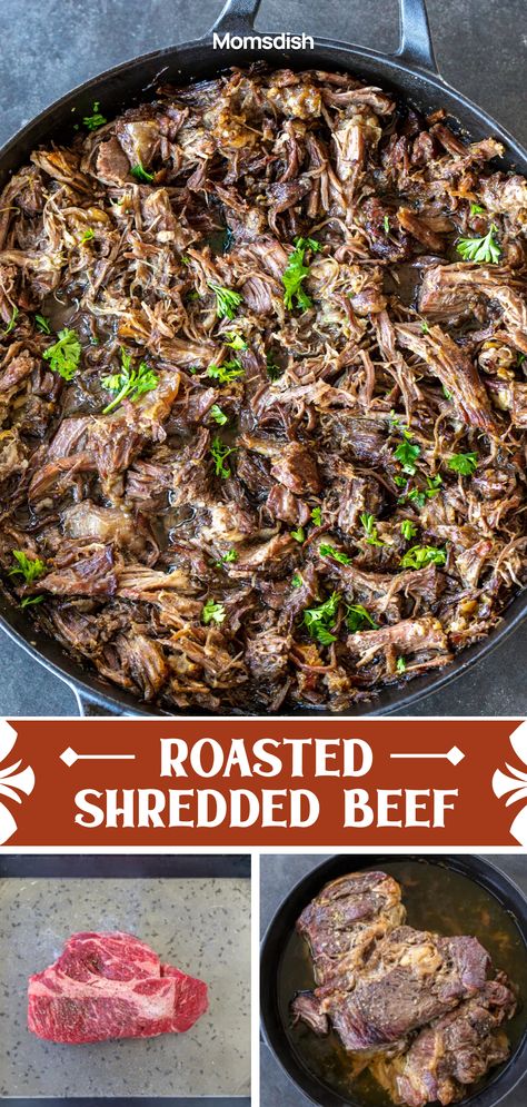 Shredded Beef Recipes Oven, Shredded Beef In Oven, Beef Chuck Arm Roast Recipes, Shredded Beef Recipes Stovetop, Slow Cooked Roast Beef In Oven, Deep Pit Beef In The Oven, Shredded Roast Beef Sandwiches, Beef Arm Roast Recipe, Shredded Roast Beef Recipes