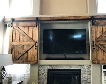 Barn Door Shutters, Bar Tv, Outdoor Tv Covers, Barn Door Cabinet, Track Door, Barn Door Installation, Sliding Shutters, Hidden Tv, Tv Covers