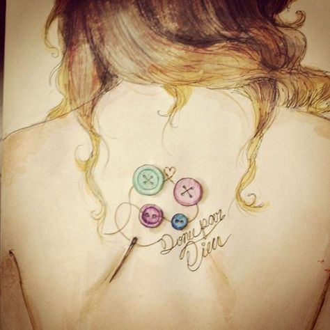 Music Button Tattoo, Escape Button Tattoo, Buttons Tattoo Ideas, Sewing Inspired Tattoos, Power Button Tattoo, Buttons Tattoo, Button Tattoo Ideas, Bestie Tats, Sarah Tattoo