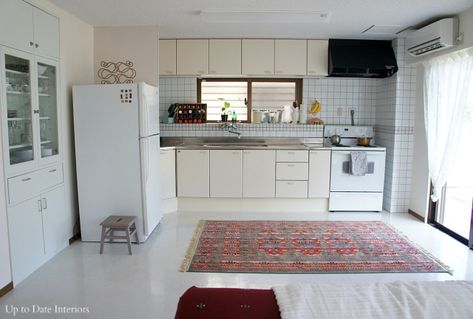 One Room Challenge: Rental Kitchen Reveal | Up to Date Interiors Formica Cabinets, Faux Brick Backsplash, Rental Kitchen Makeover, Faux Brick Panels, Rental Kitchen, Brick Paneling, Old Cabinets, Kitchen Cabinets Makeover, Cabinet Makeover