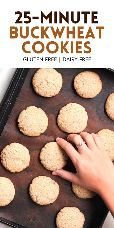 These easy buckwheat cookies are amazingly crispy, and a whole batch is made in less than 30 minutes! Gluten-free and dairy-free too. They're perfect for breakfast or an anytime snack on the go! I also teach you how to make your own buckwheat flour at home with a blender - which is really way easier than it sounds! | buckwheat flour cookies | recipes with buckwheat | how to make buckwheat flour | gluten free buckwheat cookies | gluten free cookies #buckwheatcookies #buckwheatflour #... Buckwheat Cookies Gluten Free, Baking With Buckwheat Flour, Recipes With Buckwheat, Buckwheat Biscuits, Buckwheat Cookies, Gf Deserts, Buckwheat Flour Recipes, Buckwheat Gluten Free, Aip Baking