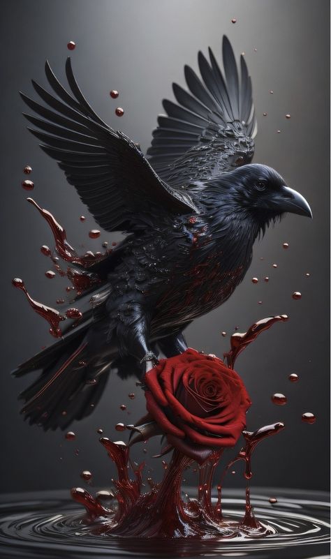 (99+) DARE TO ENTER on Tumblr Dark Romance Tattoo, Red Crow, Raven Tattoo, Crow Art, Raven Art, Gothic Fantasy Art, Bird Silhouette, Hur Man Målar, Goth Art