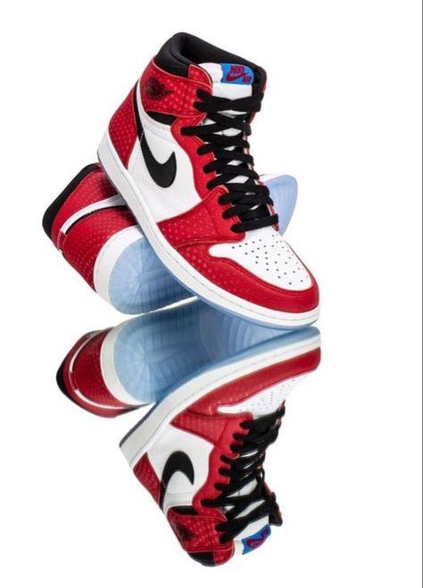 Miles Morales Air Jordans Chicago, Jordan 1 Aesthetic, Red And White Jordans, Sneakers Head, Air Jordan 1 Chicago, Product Sketch, Sneakers Wallpaper, Shoe Poster, All Nike Shoes