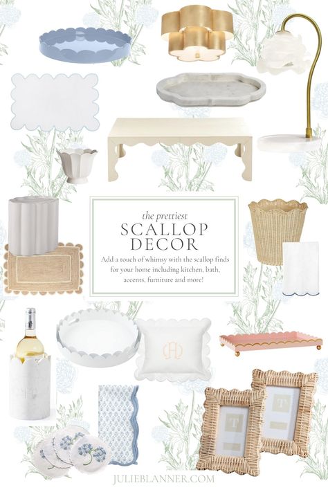 Blue Scalloped Bedding, Grandmillenial Bathroom Decor, Grandmillenial Style Bathrooms, French Provincial Apartment, Scallop Interior Design, Grand Millennial Bathroom Decor, Parisian Coastal Decor, Grand Millennial Wall Decor, Scalloped Home Decor