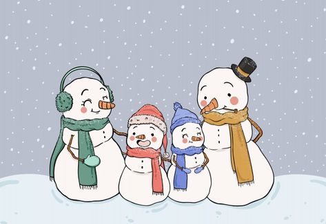 Snowman Family Drawing, Snow Drawing Winter, Snowmen Family, Cute Snowmen, Family Clipart, Family Vector, Snowman Family, Gelli Arts, Family Drawing