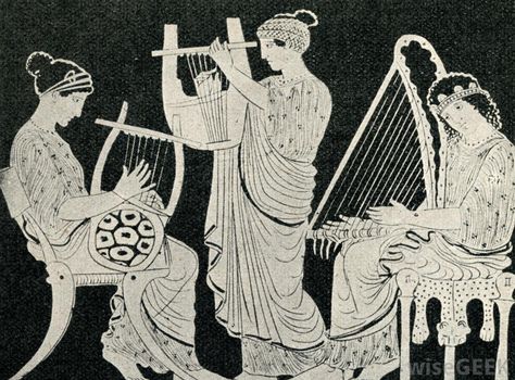 The Seven Modes of Music Greek Clothes, Roman Clothing, Lyre Harp, Ancient Greek Art, Greek Pottery, Greek Music, Greek Art, Dark Ages, Ancient Rome