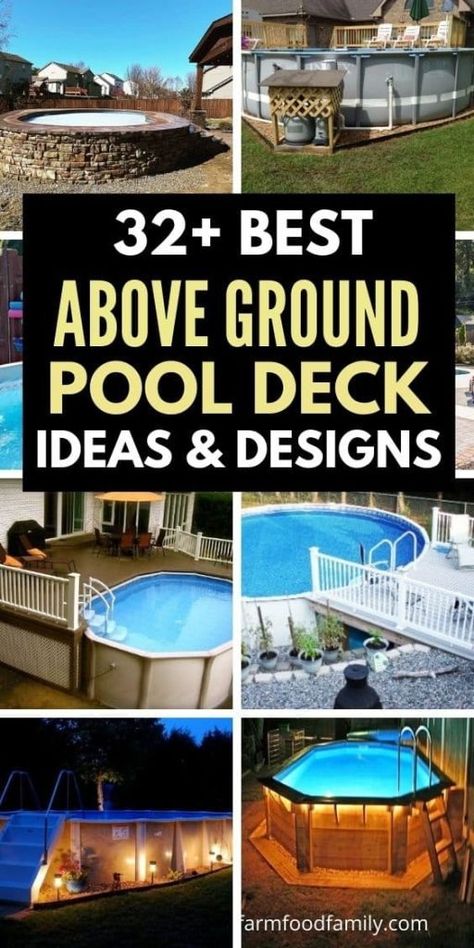 32 Best Above Ground Pool Ideas and Designs 34 Small Above Ground Pool, Above Ground Pool Deck Ideas, Decks Around Pools, Above Ground Pool Deck, Inground Pool Landscaping, Pool Deck Plans, Cheap Pool, Pool Deck Ideas, Best Above Ground Pool