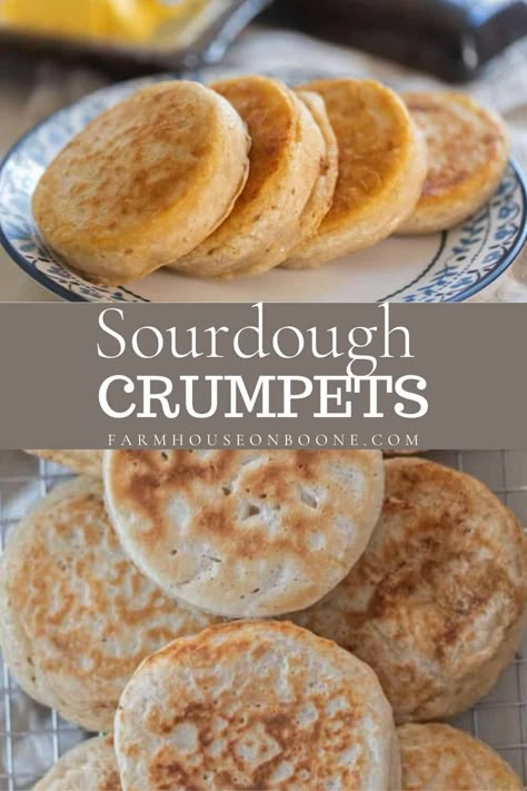 This sourdough crumpet recipe is just like the traditional English recipe but made with sourdough starter and fermented for more flavor. Light, fluffy, and full of those expected holes. Crumpet Recipe, Sourdough Breads, Lemon Pound Cake Recipe, Sourdough Starter Discard Recipe, Easy Sourdough, Breaking Bread, Sourdough Starter Recipe, Sourdough Baking, Sourdough Bread Recipe