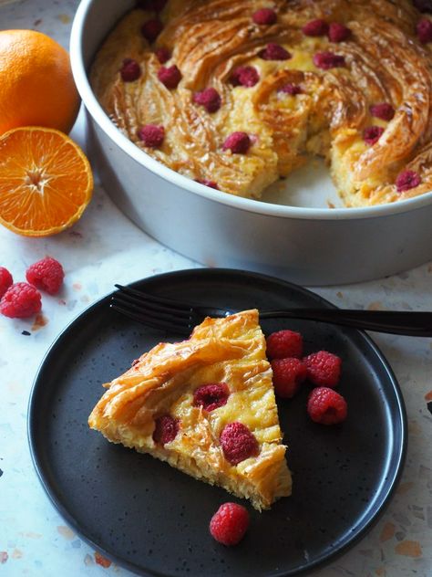 Orange and Raspberry Soufra Fillo Pastry Crinkle Cake Recipe Filo Pastry — Antoniou Fillo Pastry Kunafa Dough Recipe, Crinkle Recipe, Fillo Pastry Recipes, Pastry Folding, Pastry Dessert Recipes, Filo Pastry Dessert, Crinkle Cake, Kataifi Pastry, Crinkles Recipe