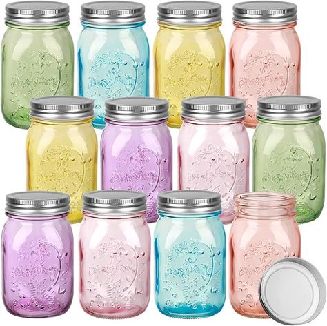 Amazon.com: Pinkunn 12 Pcs 16 oz Colored Mason Jars with Lids Bulk, Vintage Color Glass Mason Jars for Storage Airtight Regular Mouth Canning Jar Multifunction Glass Container for Fermenting Jelly DIY Crafts: Home & Kitchen Decoupage Jars, Jar Chandelier, Mason Jar Chandelier, Colored Mason Jars, Jars With Lids, Blue Mason Jars, Wide Mouth Mason Jars, Canning Jar, Glass Mason Jars