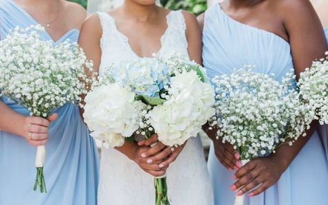 Bridesmaid Dresses Navy Suits, Hydrangea Bridesmaid Bouquet, Bridesmaid Dresses Navy, White Hydrangea Wedding, Blue Hydrangea Wedding, Light Blue Bridesmaid Dresses, Light Blue Bridesmaid, Navy Suits, Blue Hydrangea Flowers