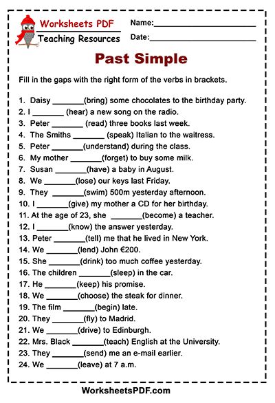 Past Simple - Irregular Verbs - Worksheets PDF Simple Past Tense Work Sheets, Past Simple Work Sheet, Past Worksheets, Irregular Verbs Worksheet, Simple Past Tense Worksheet, Past Tense Worksheet, Verbs Worksheet, Past Continuous, Tenses English