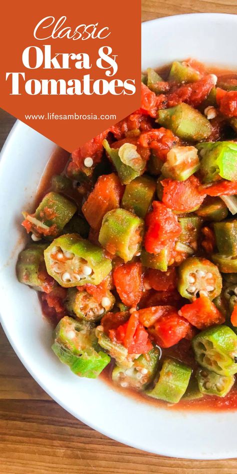 Okra And Tomato Recipe, Okra And Tomatoes, Southern Recipe, Easy Vegetable Side Dishes, Okra Recipes, Tomatoes Recipe, Southern Dishes, Southern Cooking, Classic Southern