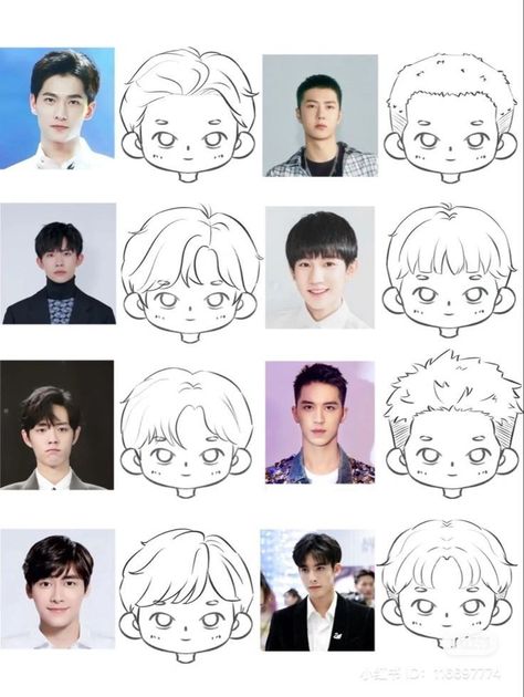 Men Hairstyles Illustration, Chibi Cartoon Art Style, Kawaii Face Drawing, Chibi Cartoon Style, Chibi Ideas Character Design, Chibi Guy Hair, Men Hair Illustration, Chino Art Style, Chibi Hair Styles