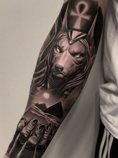 Pharoah Tattoo, Egyptian Cat Tattoos, Egyptian Eye Tattoos, Ankh Tattoo, Egyptian Tattoo Sleeve, Anubis Tattoo, Black And Grey Tattoo, Egypt Tattoo, Tattoo Inspiration Men