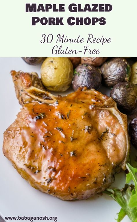 Maple Glazed Pork Chops - perfectly browned pork chops are smothered in a finger-licking-good maple glaze.  Make this 30 minute recipe for dinner tonight! #porkchops #mapleglaze #glutenfreerecipes #porkchoprecipes #30minutemeals #mapleporkchops #porkrecipes #eastporkrecipes via @babaganoshblog Potatoes Ideas, Maple Glazed Pork Chops, Maple Pork Chops, Meat Meals, Meals Dinner, Glazed Pork Chops, Recipe For Dinner, Glazed Pork, Pork Dinner