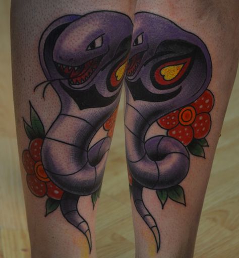 Arbok Pokemon tattoo - maybe a Pokemon a la Sailor Jerry style? Pokemon Tattoo, Sailor Jerry, Different Tattoos, Bowling Green, Body Piercings, Body Modifications, Free Hand, Bowling, Fern