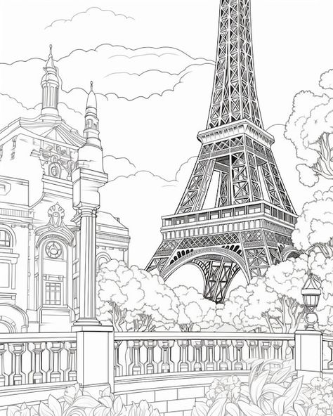 Eiffel Tower Cartoon, Paris Drawing, Paris Tour Eiffel, Maxi Shift Dress, Shift Dress, Eiffel Tower, Art Reference, Coloring Books, Coloring Pages