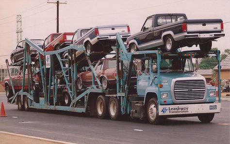 1987 Ford NU Car Carriers by PAcarhauler, via Flickr Transport Pictures, Big Ford Trucks, Car Transporter, Old American Cars, Vintage Transportation, Work Trucks, Car Hauler, Car Carrier, Antique Trucks