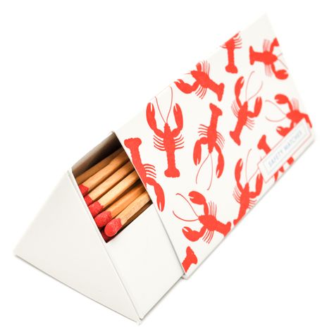 A wonderfully quirky box of high quality matches by luxury matchbox makers Archivist. This beautiful design features a red and white lobster Quirky Packaging, Lobster Poster, Reusable Things, Box Of Matches, Minimalist Furniture Design, Letterpress Design, Match Boxes, Match Striker, Box Creative