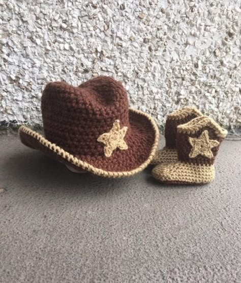 Too Cute Crocheted Baby Cowboy Hat & Boots – I Got Spurs That Jingle, Jangle, Jingle | KnitHacker Cowboy Baby Clothes, Baby Cowboy Hat, Crochet Cowboy Hats, Crochet Baby Hats Free, Crochet Baby Clothes Boy, Crochet Baby Hats Free Pattern, Baby Cowboy Boots, Crochet Baby Costumes, Crochet Hat With Brim