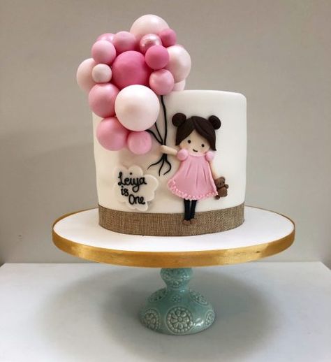 Its A Girl Cake, Birthday Cake And Balloons, Torturi Baby Shower, Cake And Balloons, Bolo Rapunzel, Girl Birthday Cake, Cake Designs For Girl, Funny Wedding Cakes