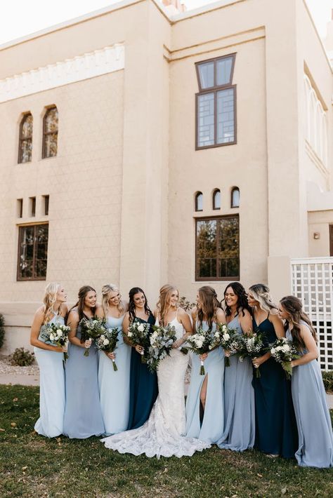 Blue Boho Bridesmaid Dress, Various Blue Bridesmaid Dresses, Light And Dark Blue Bridesmaid Dresses, Dusty Blue And Taupe Bridesmaid Dresses, Bridesmaids Dresses Dusty Blue, Blue Western Bridesmaid Dresses, Blue Tone Bridesmaid Dresses, Azazie Color Combinations, Blue Jay Bridesmaid Dresses