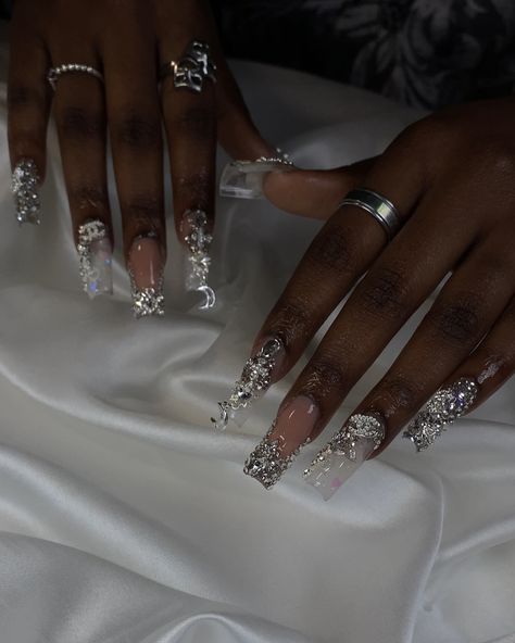 Silver Acrylic Nails, Prom Nails Silver, Marble Nail Designs, Diy Acrylic Nails, Marble Nail Art, Dope Nail Designs, Bling Acrylic Nails, Press Ons, Glam Nails