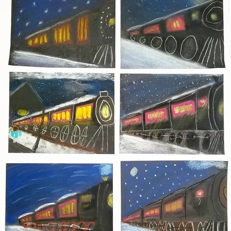 Kristin Bolster (@blessthemessmakers) • Instagram photos and videos Polar Express Art, Winter Art Lesson, 3rd Grade Art, Drawing Lesson, Winter Project, Art Curriculum, Chalk Drawings, Polar Express, Arts Ed