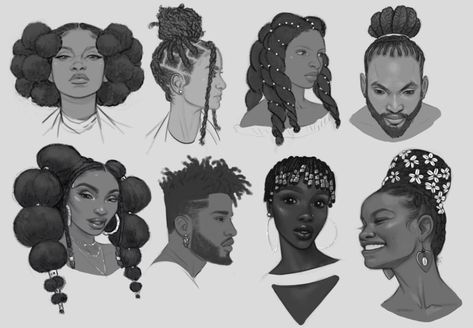 Hair Studies, Drawing Hair Tutorial, Hair Sketch, Black Characters, Body Reference, Anime Hair, Hair Reference, Reference Poses, Art Tutorials Drawing