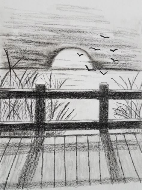 Landscape Drawing Easy, Easy Pencil Drawings, Landscape Pencil Drawings, Aesthetics Art, Drawing Scenery, Art Aesthetics, Nature Art Drawings, Landscape Sketch, Cool Pencil Drawings