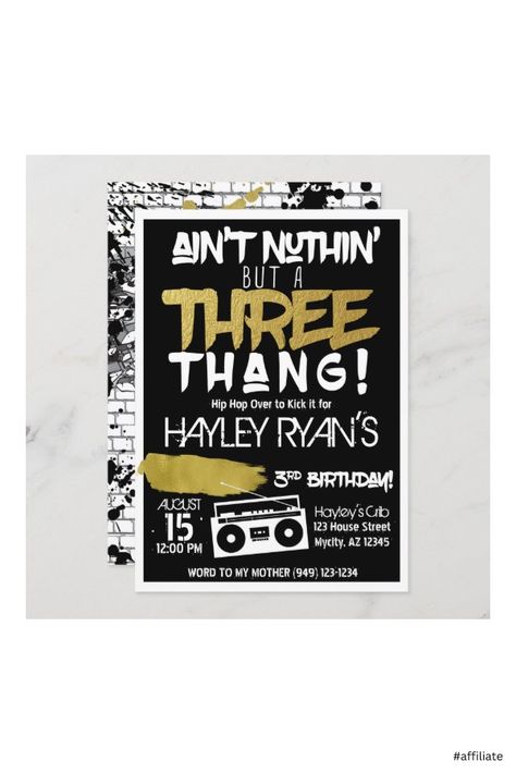 90’s Hip Hop Party, Third Birthday Boys, 3rd Birthday Party For Boy, 3rd Birthday Invitation, Hip Hop Birthday, Hip Hop Kids, Boy Birthday Party Themes, Third Birthday Party, Hip Hop Party