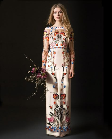 Temperley London Bridal, Embroidered Wedding Dress, Floral Wedding Dress, Traditional Wedding Dresses, Wedding Boho, Embroidered Wedding, Long Sleeve Wedding, Wedding Dress Sleeves, Colored Wedding Dresses