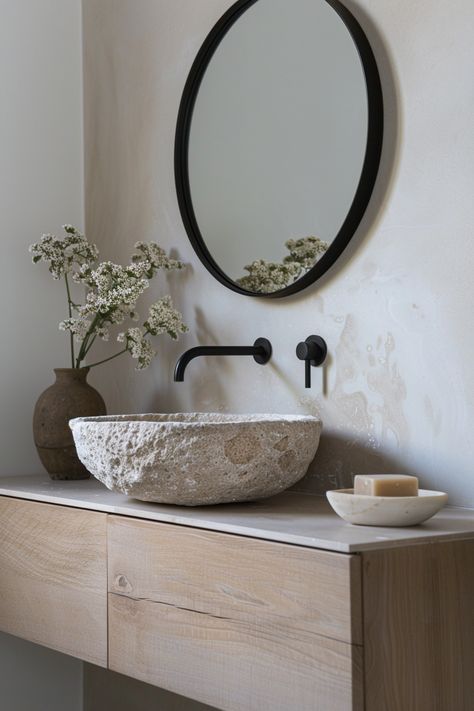 15 Tips to Create an Organic Modern Bathroom – Everyday Inspo Modern Organic Bathroom, Organic Bathroom, Organic Modern Bathroom, Tub Design, New House Bathroom, House Bathrooms, Powder Room Decor, Tub Ideas, Aesthetic Bathroom