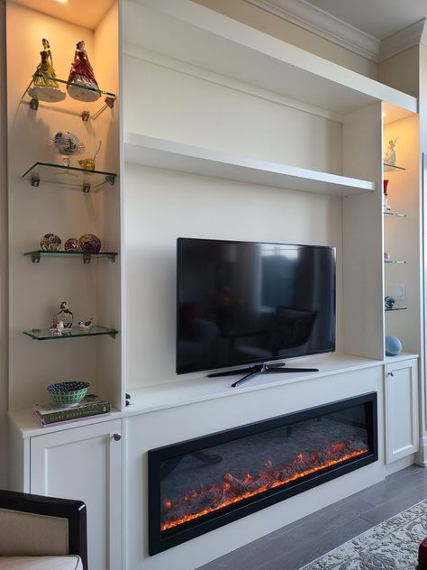 Wall Design Ideas that are Better than a TV Stand with Fireplace | Stylish Fireplaces Tv Stands With Fireplace, Electric Fireplace With Storage, Long Tv Stand, Tv Stand With Fireplace, Media Cabinets, Wall Design Ideas, Electric Fireplaces, Fireplace Tv Stand, Fireplace Ideas