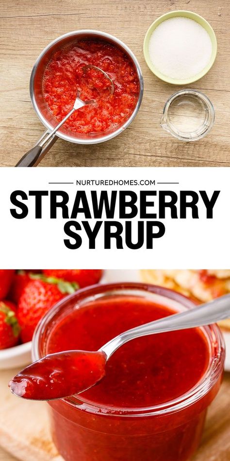 Such an easy strawberry syrup recipe! Just blend and cook down strawberries, sugar and water. So, so simple and just to-die-for. Homemade Syrup For Pancakes, Strawberry Syrup For Drinks, Favorites Questions, Milk Cocktails, Strawberry Syrup Recipe, Syrup For Drinks, Homemade Strawberry Syrup, Strawberry Syrup Recipes, Cream Sauces