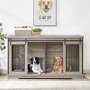 Rovibek 61'' Double Dog Crate Furniture for 2 Dogs, Large Double Dog Kennel Furniture TV Stand, Heavy Duty Dog Crate, Furniture Style Dog Crate End Table, Wood Crates for Dogs Kennel Indoor Dog Kennel End Table, Heavy Duty Dog Kennel, Dog Crate End Table, Double Dog Crate, Furniture Style Dog Crate, Wood Dog Crate, Heavy Duty Dog Crate, Wooden Dog Kennels, Wooden Dog Crate