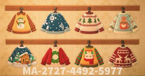 ACNH christmas sweaters Acnh Christmas Code, Grape Fanta, Animal Crossing Music, Acnh Christmas, Satisfying Pictures, Xmas Outfits, Cute Christmas Outfits, Animal Crossing Qr Codes Clothes, Qr Codes Animal Crossing