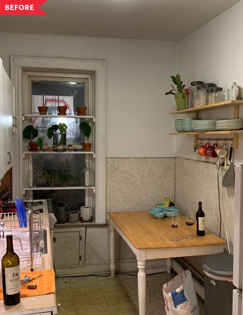 Tiny Kitchen Before And After, Old Kitchen Before And After, Ikea Kitchen Before And After, Tiny Old Apartment, Ugly Kitchen Decorating Ideas, Posh Interior Design, Rental Before And After, Nyc Kitchen Aesthetic, Small Old Kitchen Remodel On A Budget