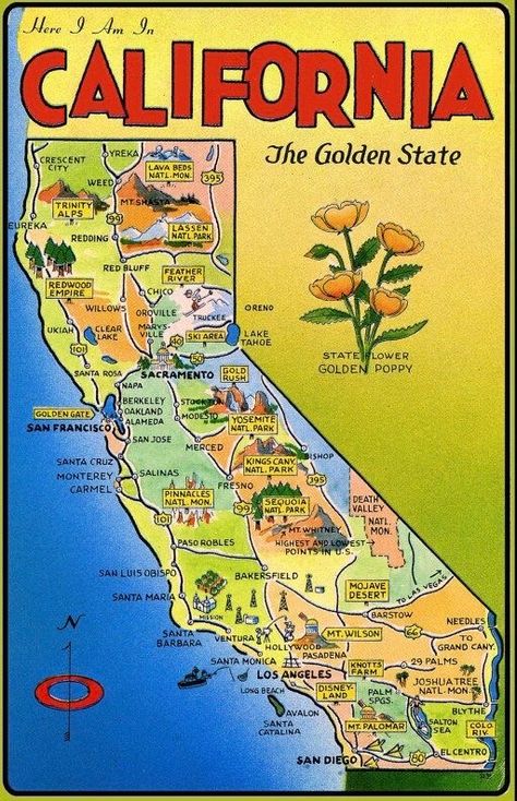 State Of California, California Map, Pacific Coast Highway, California Love, California Dreamin', Ski Area, Illustrated Map, State Map, California State