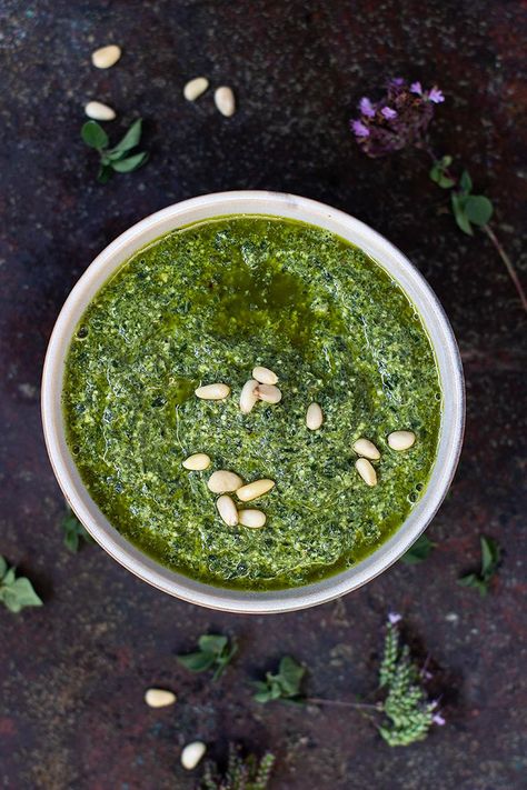 Jessica Cox | Nutrition | Oregano & Basil Pesto Oregano Pesto, Garden Meals, Oregano Recipes, Fresh Basil Recipes, Basil Pesto Recipe, Healthy Pesto, Basil Pesto Recipes, Keto Sauces, Herbal Therapy