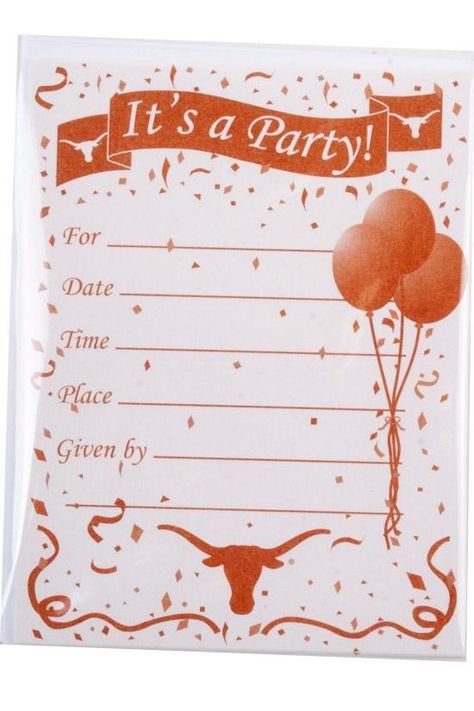 Longhorn Party Invitations | University Co-op Online Longhorn Party, Son's Birthday, Diy Envelope, Texas Longhorn, Baby Invitations, University Of Oklahoma, Oklahoma Sooners, Envelope Template, Invitation Envelopes