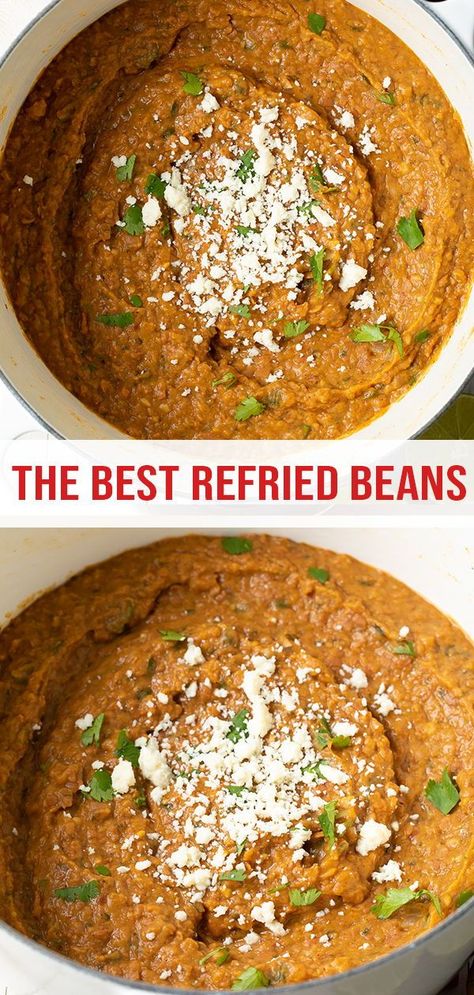 The Best Refried Beans, Instapot Mexican Beans, The Best Refried Beans Recipe, Fried Beans Mexican, Restraunt Style Refried Beans, Can Refried Beans Improve, Best Mexican Beans Recipe, Doctored Up Refried Beans, Canned Pinto Beans Into Refried Beans