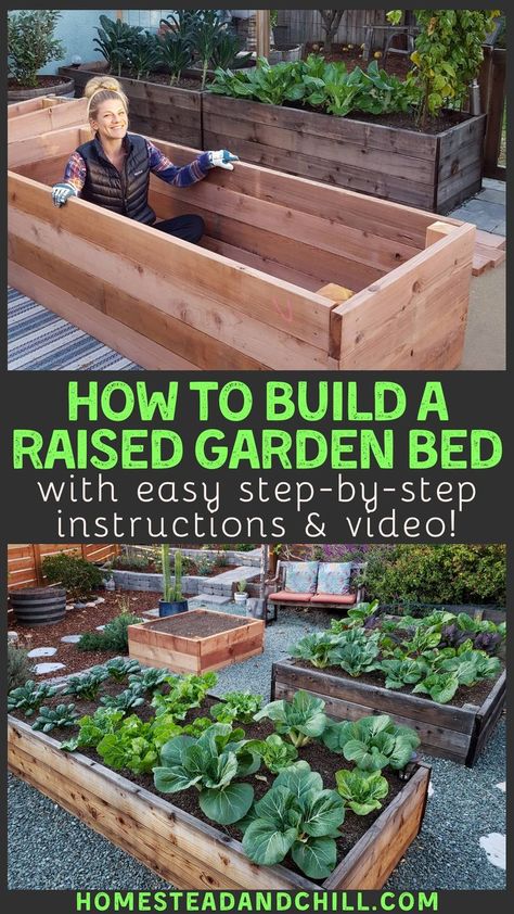 Come learn everything you need to know to build a durable and beautiful raised garden bed, including tips on location, design, supplies needed, best practices, and wood types, with these step-by-step instructions and a tutorial video too! Plywood Raised Garden Bed, Raised Gardening Beds, Diy Pallet Projects For Outside Gardens, How To Start A Garden From Scratch, Garden Bed Landscaping, Raised Garden Beds Along Fence, Raised Garden Ideas, Dreamy Farmhouse, Veggie Garden Beds