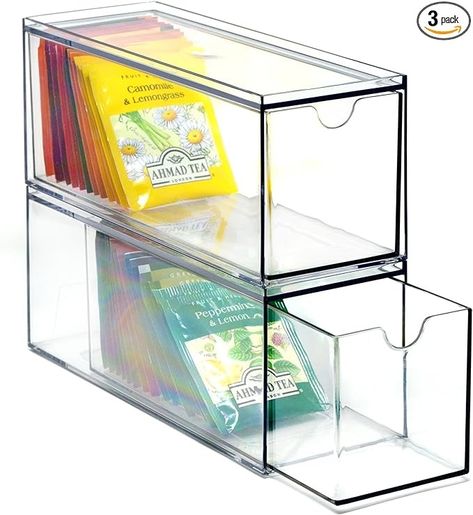 Drawers Plastic, Organizing Kitchen, Tea Organization, Tool Organizers, Tea Bag Holder, Organize Drawers, Stackable Storage, Ceiling Fan In Kitchen, Easy Organization