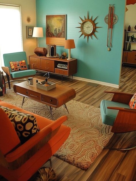 70s Interior Design Retro, 50s Living Room, Retro Apartment, 70s Interior, Inside A House, Retro Interior Design, Retro Living Rooms, Mid Century Modern Interiors, Living Room Decor Ideas