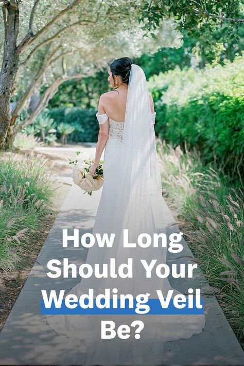 Floor Length Wedding Dress With Long Veil, Long Train Wedding Dress With Veil, Short Veil Long Dress, Veil Lengths Chart, Veils For Simple Wedding Dresses, A Line Dress With Veil, Waltz Length Wedding Veil, Bridal Veil With Blusher, Simple Cathedral Veil